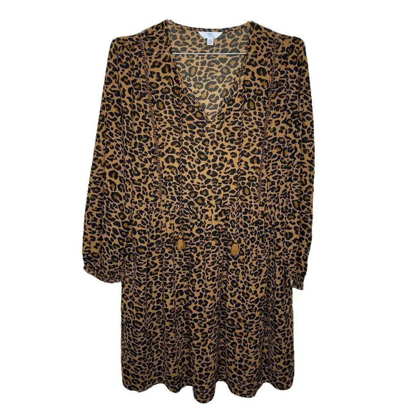 Time & Tru Leopard Print Long Sleeve Dress Small - Picture 2 of 5